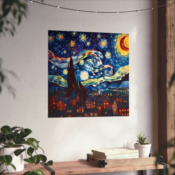 Stars And Moon, Post-Impressionist Abstract City Art