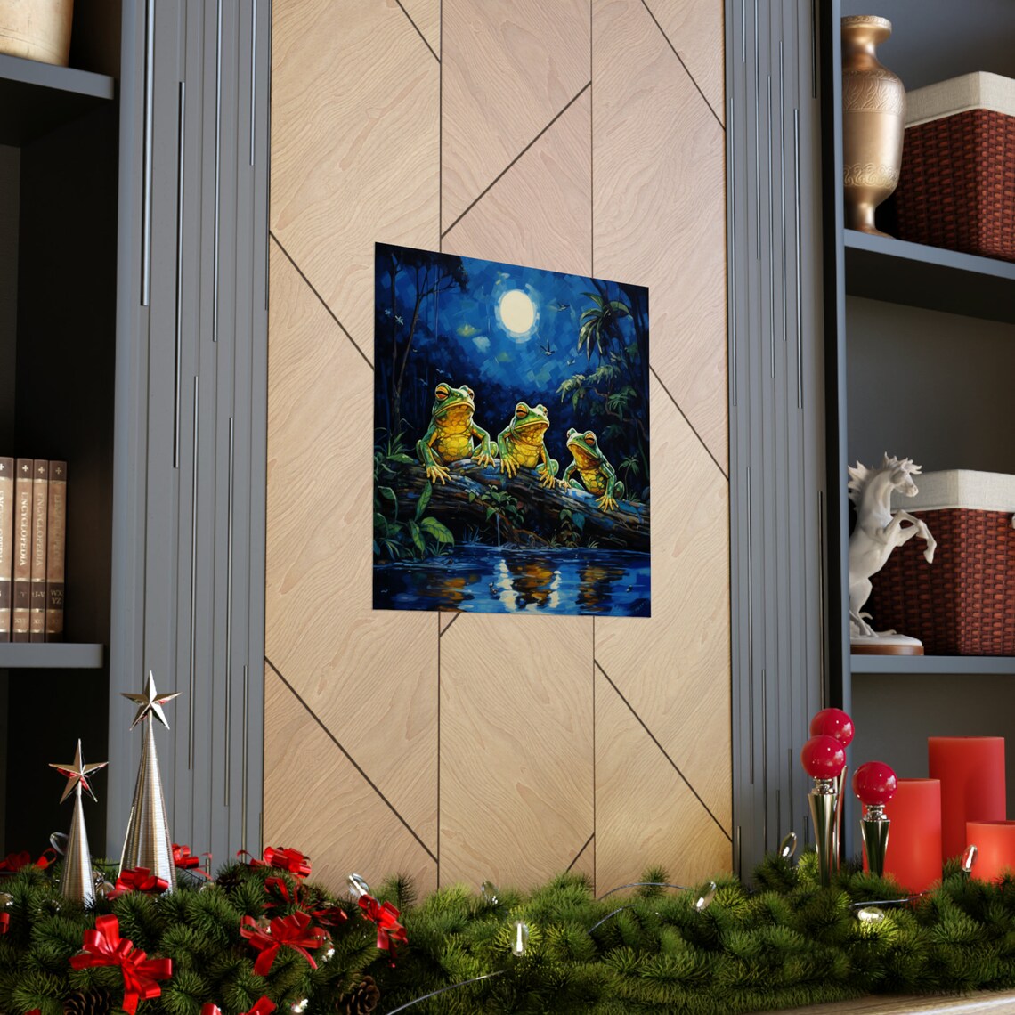 Post Impressionism Frogs On A Log Under The Moon - Image 3