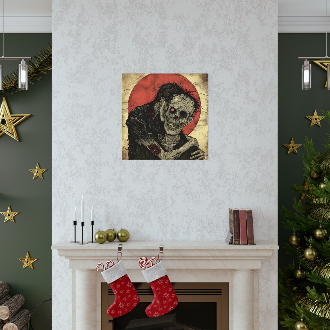 Zombies Hugging During A Blood Moon, Spooky Art Print - Image 2