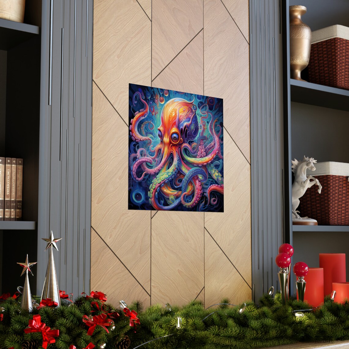 Abstract Tropical Octopus Poster, Psychedelic Ocean Art - Image 3