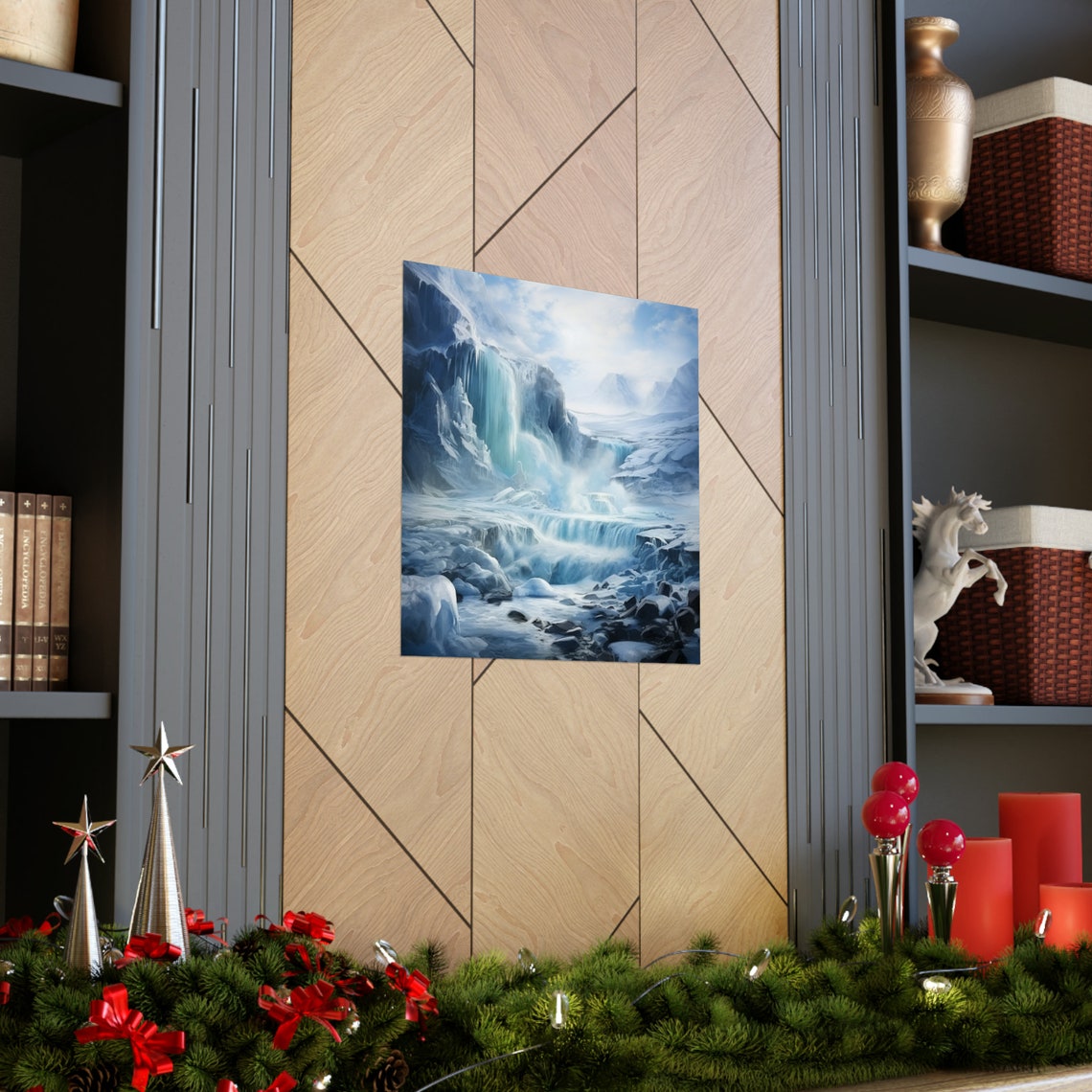 Snowy Waterfall Modern Art Decor Poster - Image 4