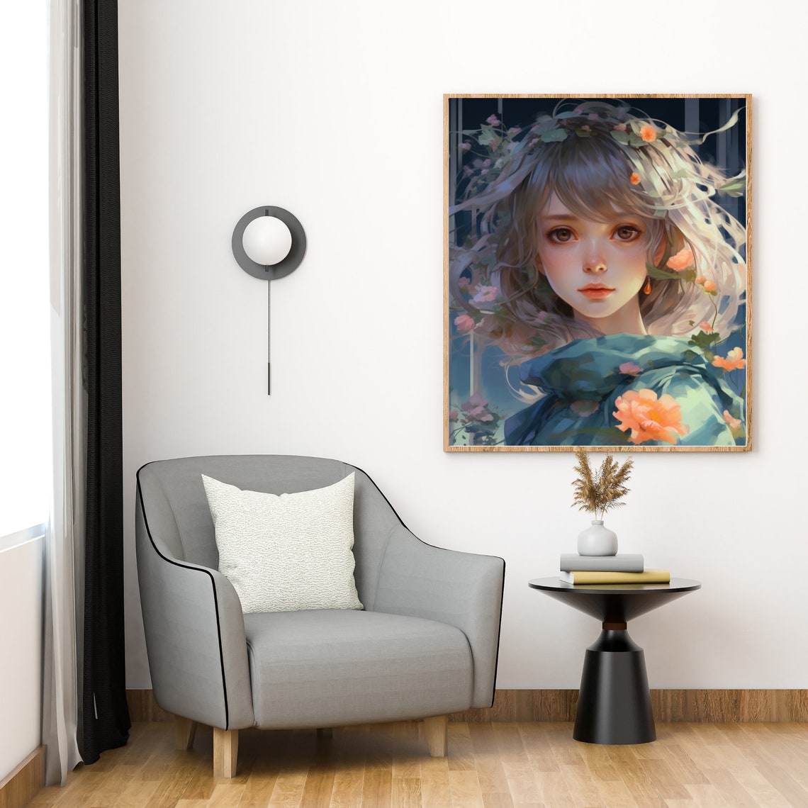 Windblown Girl, Cute Anime Girl Decor - Image 2