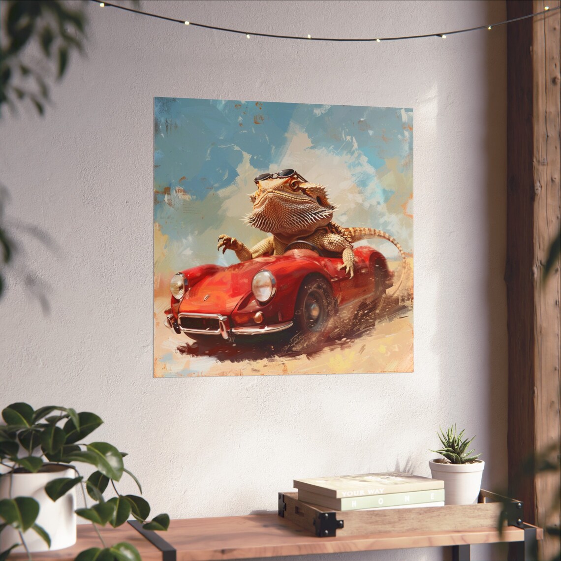 Bearded Dragon Driving Sports Car, Abstract Art