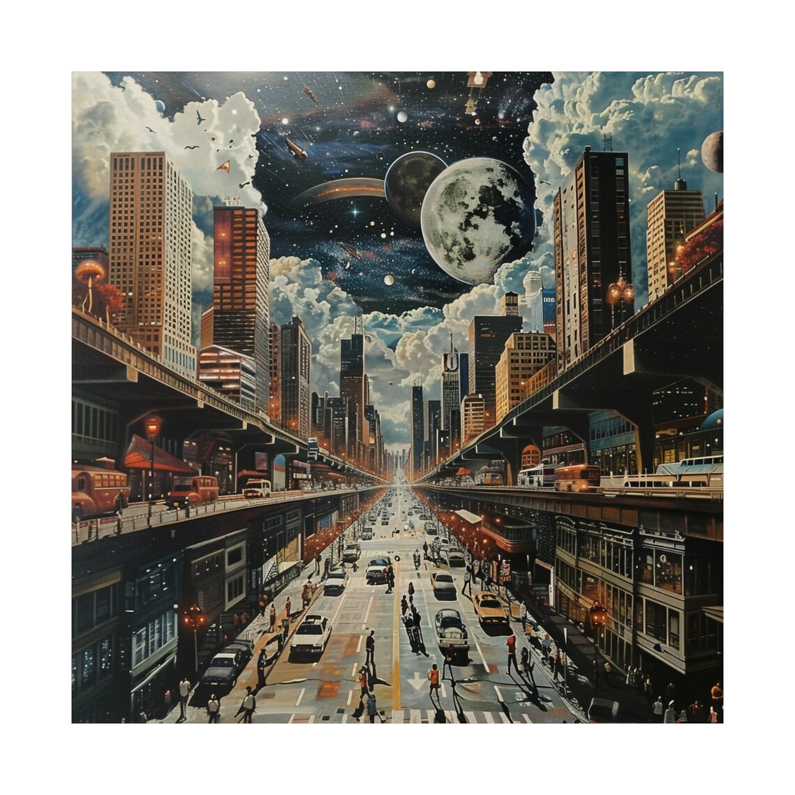 Futuristic City Travel Poster, Moon In The Sky - Image 4