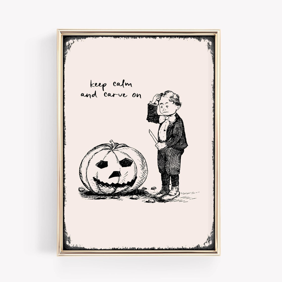 Keep Calm And Carve On Vintage Boy With Jack O Lantern Poster