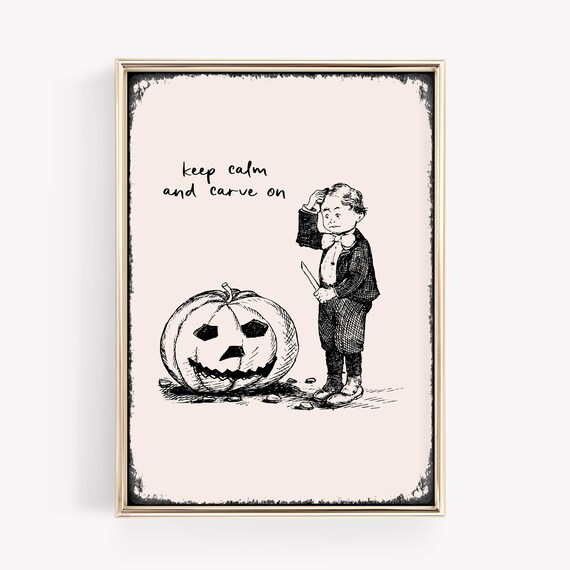 Keep Calm And Carve On Vintage Boy With Jack O Lantern Poster
