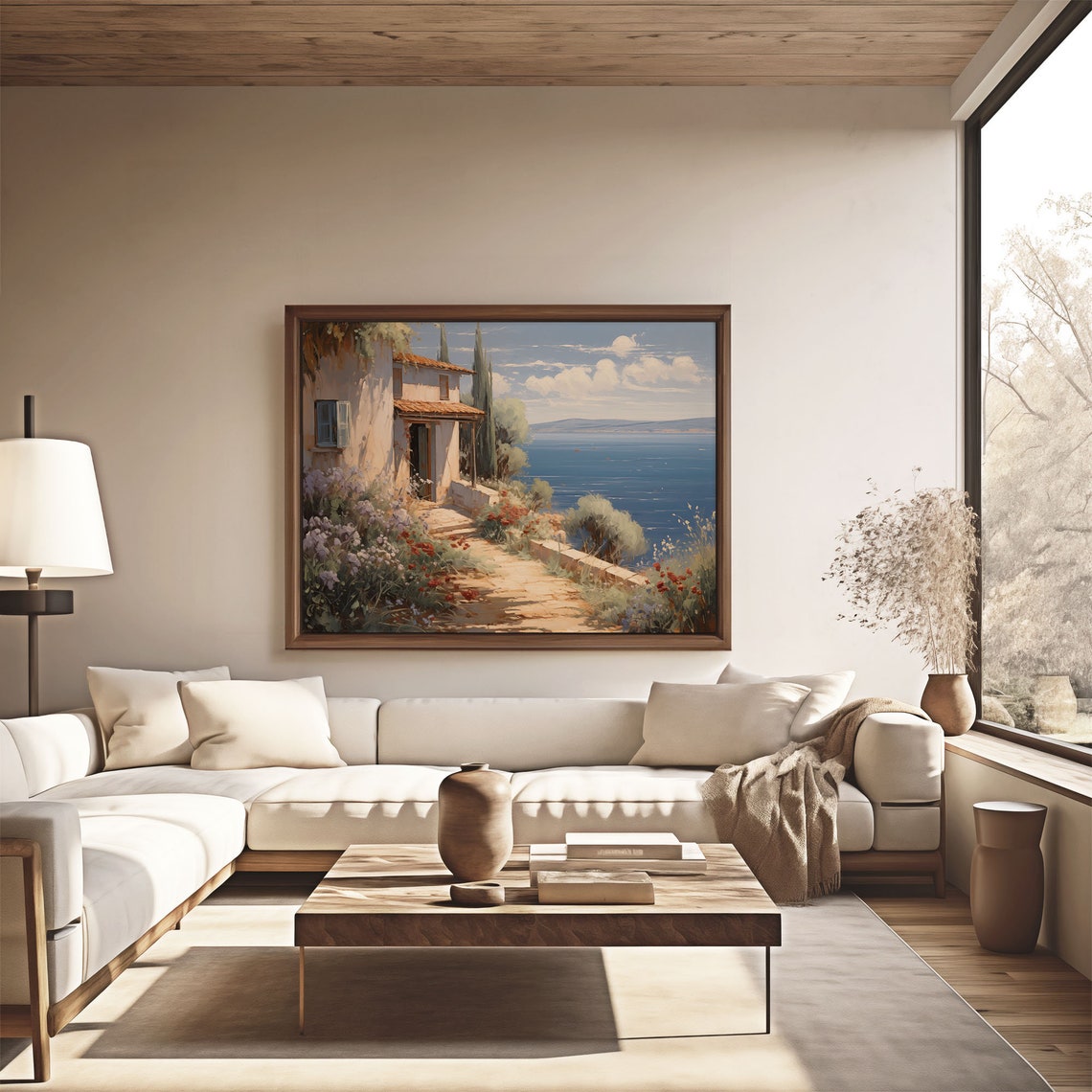 Mediterranean Villa Sea View Cypress Trees Vintage Oil Painting Poster - Image 4
