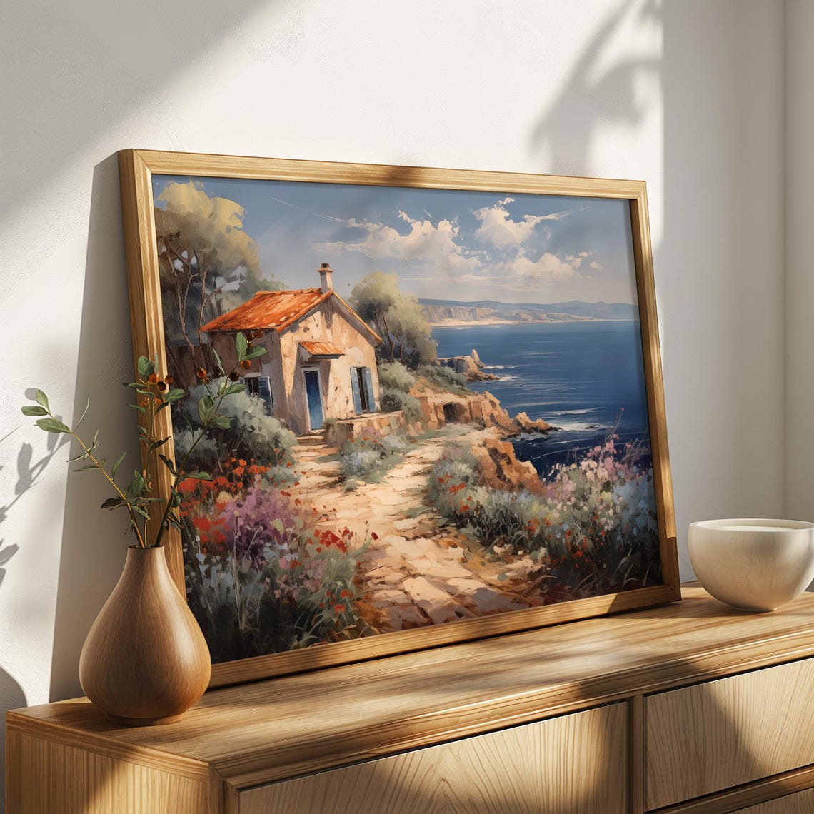 Mediterranean Coastal Cottage Wildflower Path Seaside Poster - Image 4