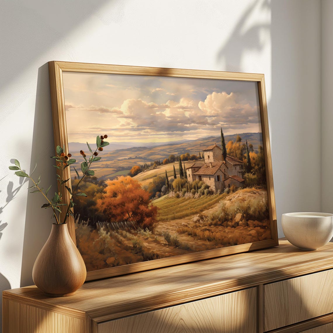 Tuscan Farmhouse On Autumn Hills With Cypress Trees Vintage Poster - Image 3