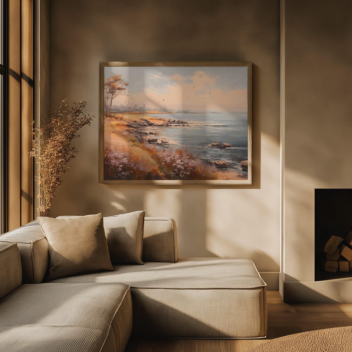 Serene Coastal Sunrise Landscape Pastel Seaside Painting Ocean Poster - Image 3