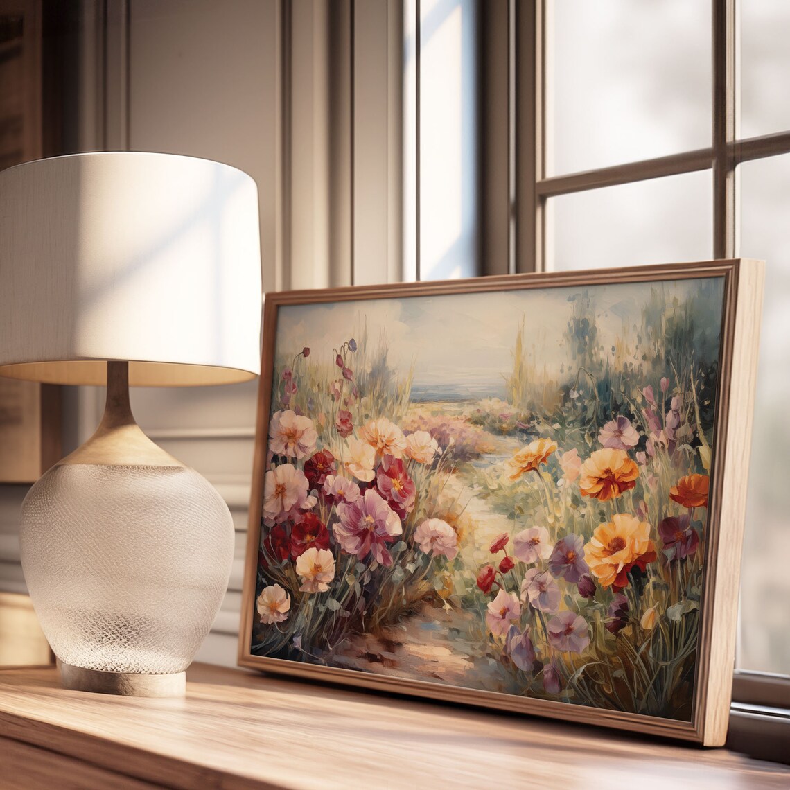Poppy Field Flower Path Soft Morning Light Floral Oil Painting Poster - Image 3