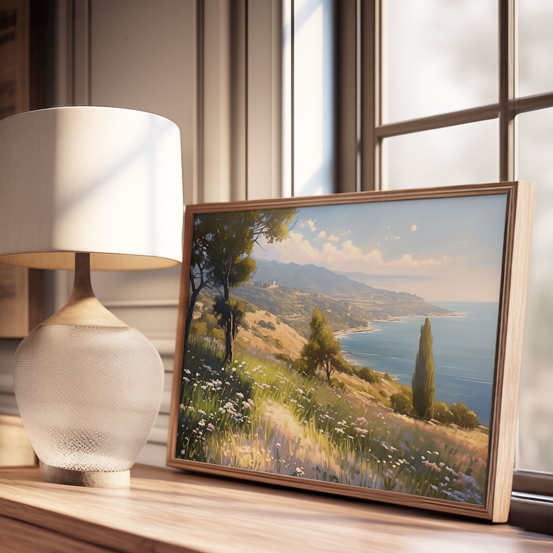 Mediterranean Wildflower Hillside Coast Trees Sunny Seaside View Poster - Image 3