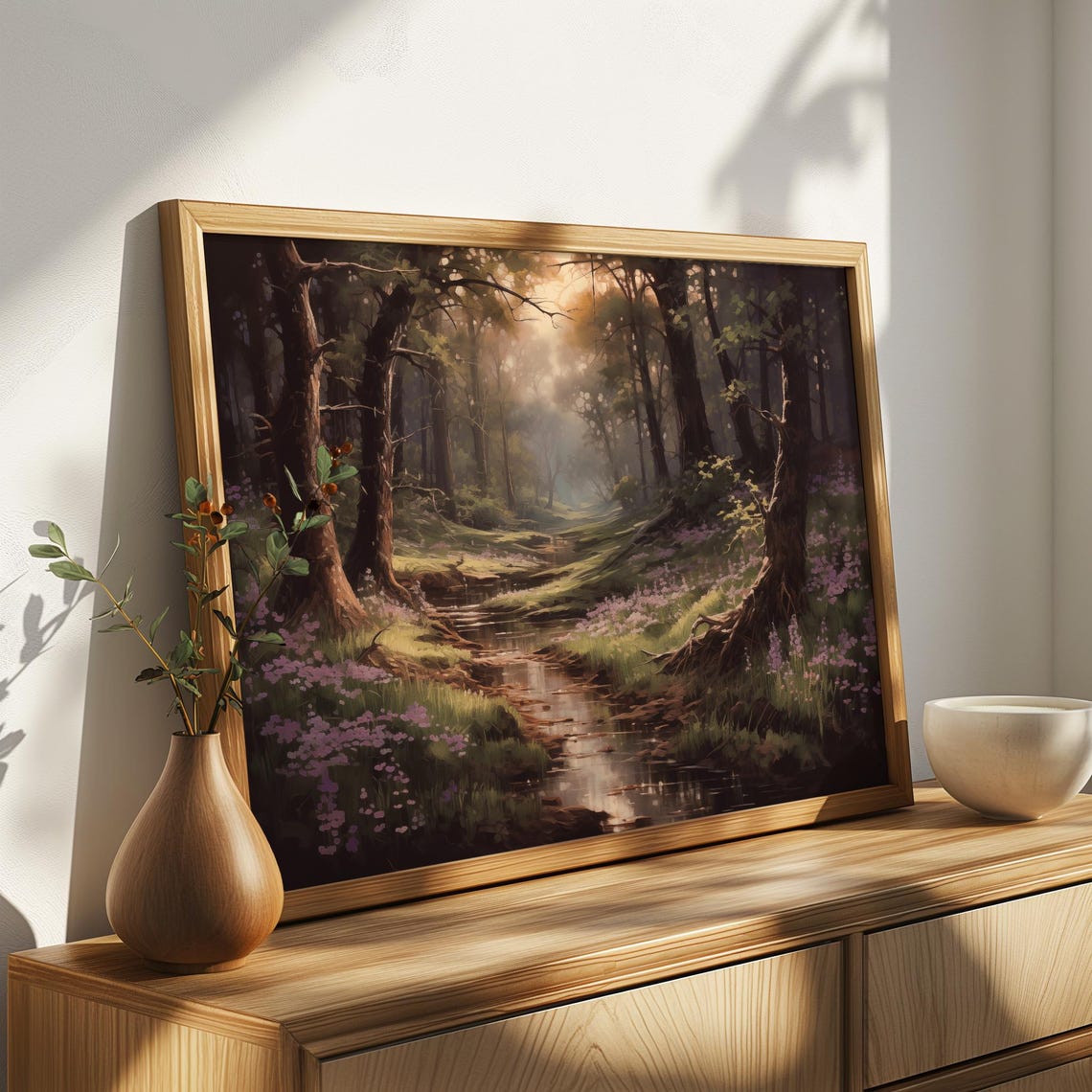Misty Woodland Stream Quiet Forest Reflection Painting Poster - Image 4