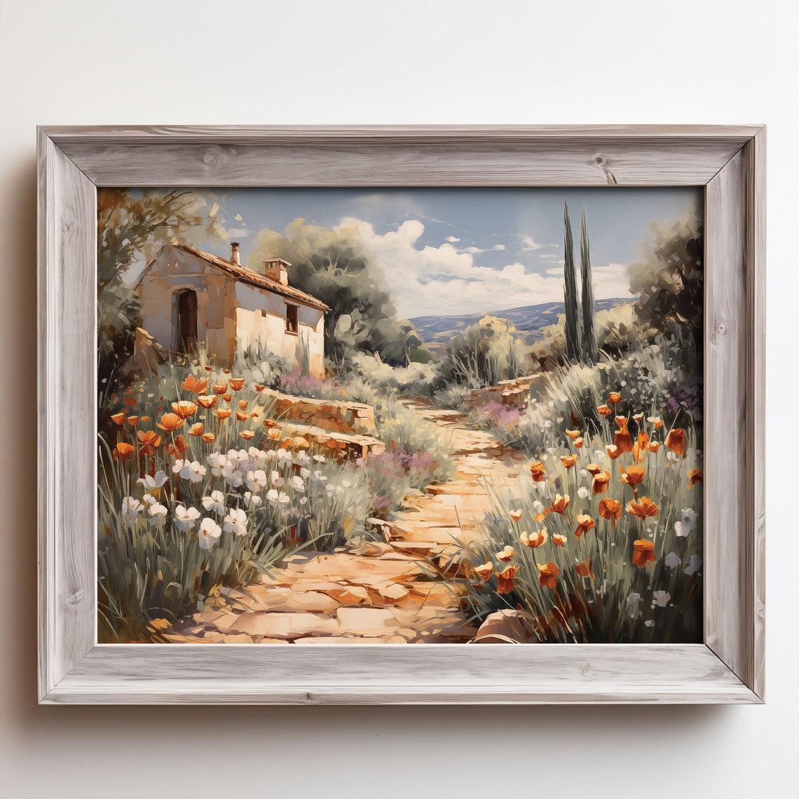 Stone Cottage Garden Path With Wild Poppies Vintage Countryside Poster