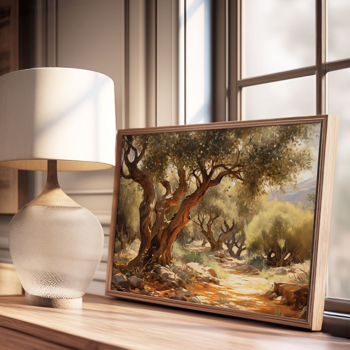 Ancient Olive Tree Sun Dappled Grove Dirt Path Oil Painting Poster - Image 3