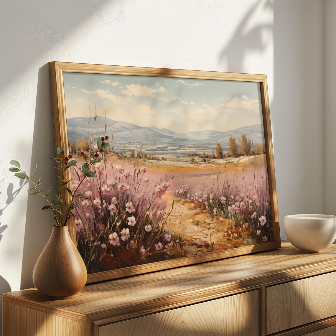 Pink Wildflower Path Spring Hills Mountain View Oil Painting Poster - Image 4