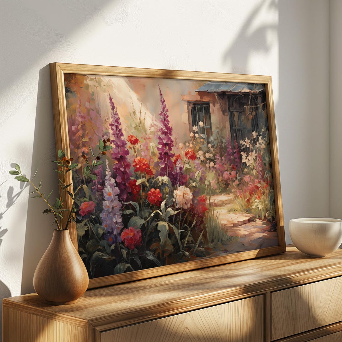 Tall Foxglove Garden Path Stone Steps Vintage Oil Painting Poster - Image 4
