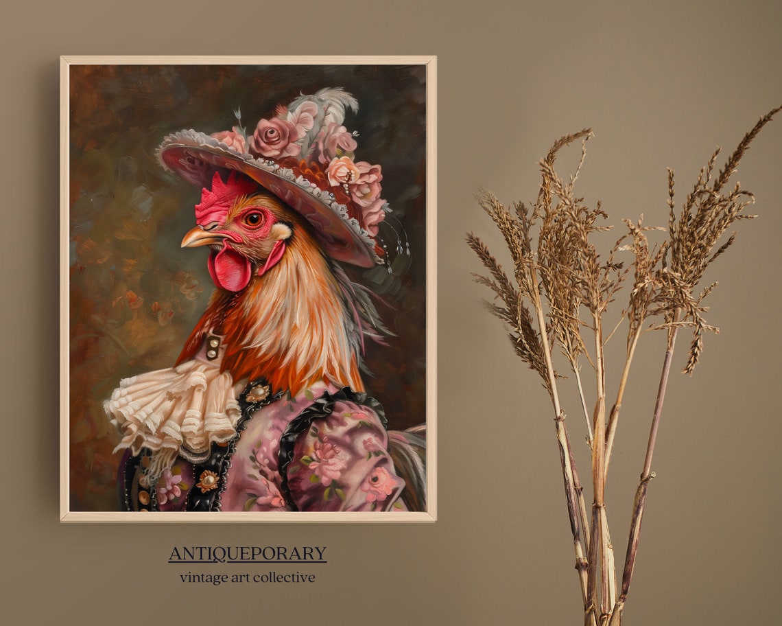 Royal Lady Rooster Floral Hat Charming Vintage Chicken Portrait Poster - Image 5