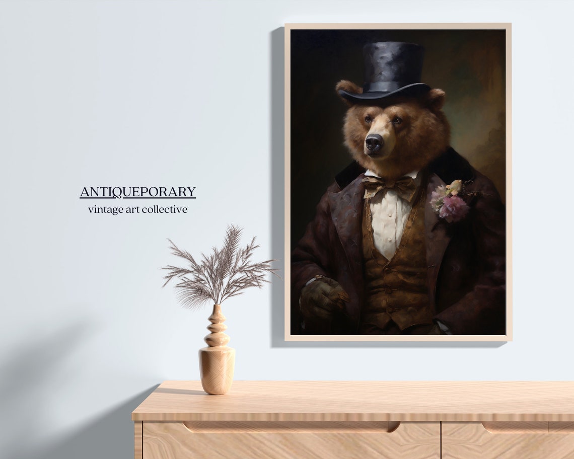 Gentleman Bear Top Hat Tailcoat Vintage Royal Animal Portrait Poster - Image 4