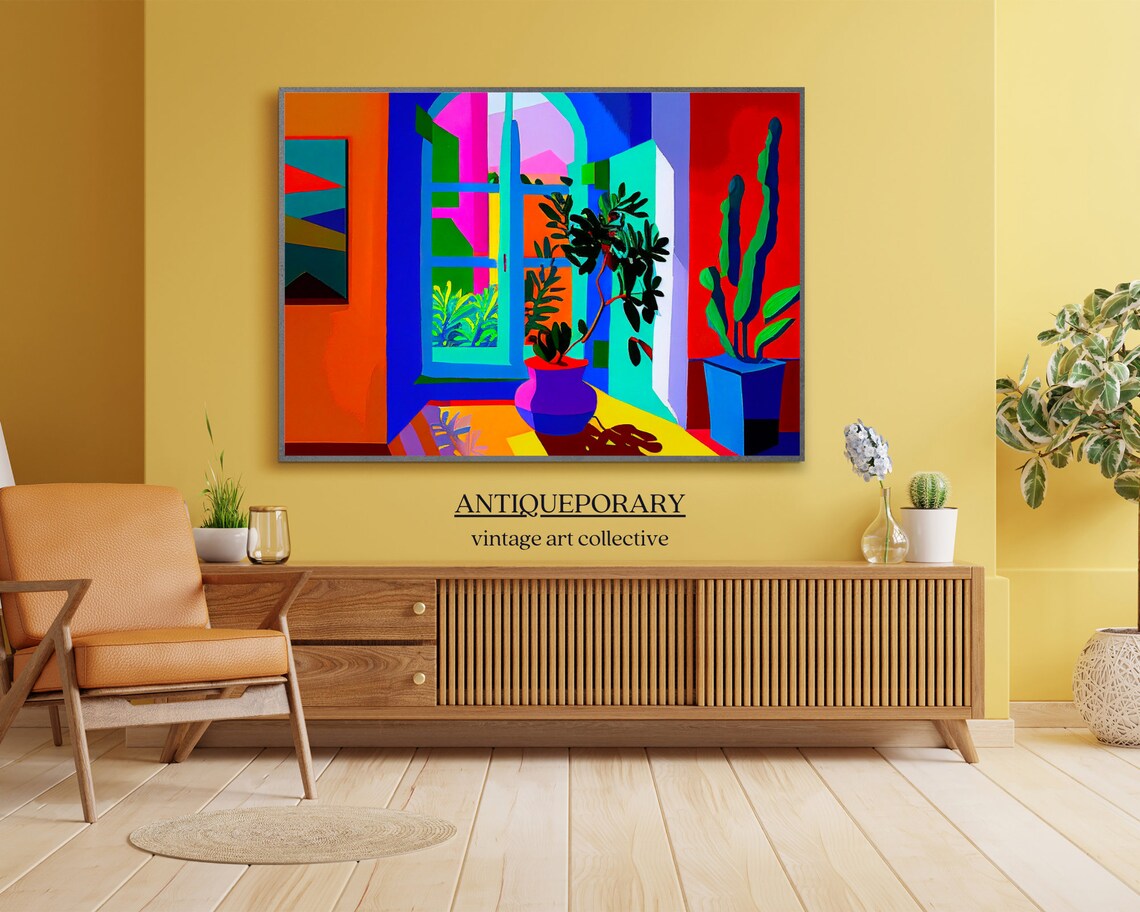 Fauvist Colorful Interior with Window Plants Bold Art Poster - Image 7