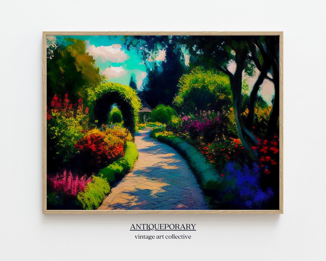 Vintage Flower Garden Painting Vintage Wall Art House On Country Lane Vintage English Cottage Art Flower Painting Country Lane