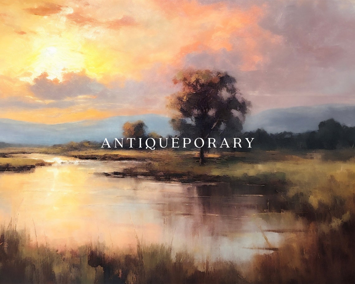 Sunset Over a Marshy River Under a Golden Sky Landscape Poster - Image 2