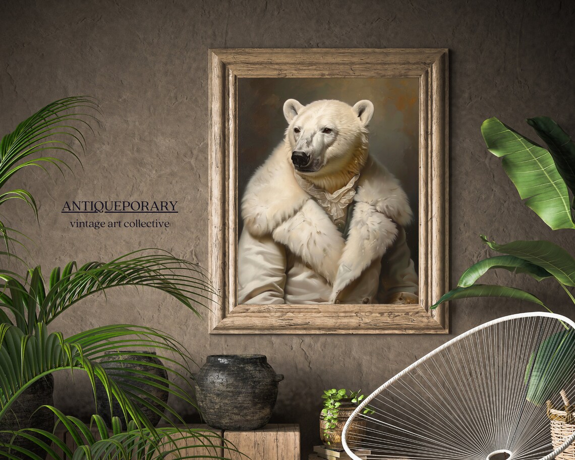 Polar Bear Gentleman in White Fur Coat Vintage Animal Portrait Poster - Image 5