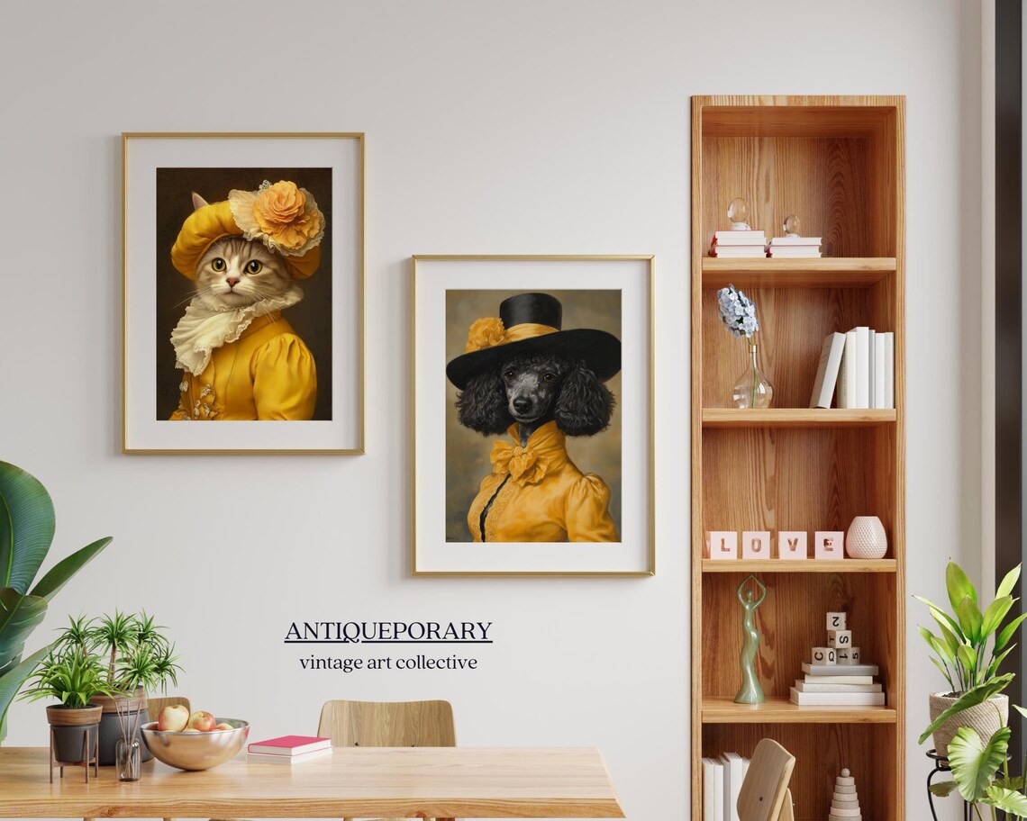 Black Poodle Vintage Portrait in Yellow Dress and Top Hat Poster - Image 5