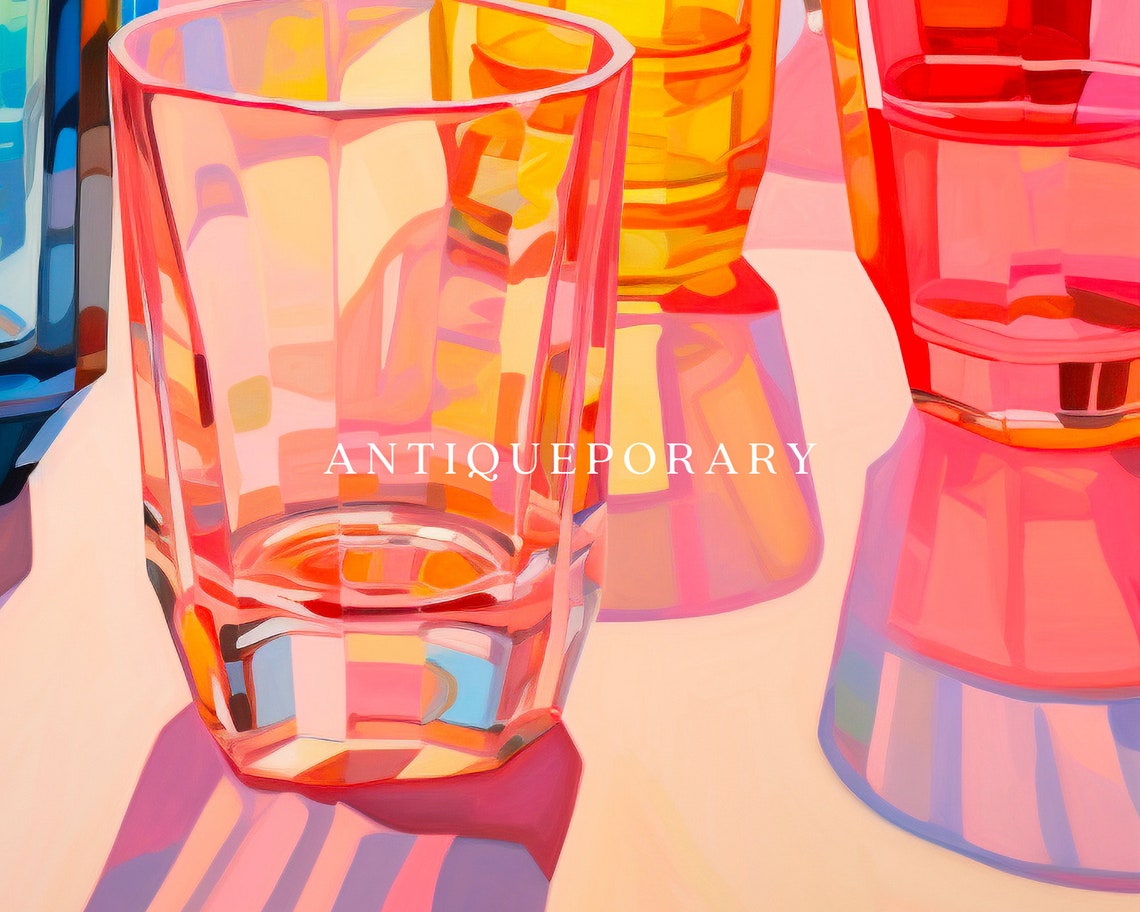 Colorful Glass Cups Sunlight Window Modern Still Life Pop Poster - Image 2