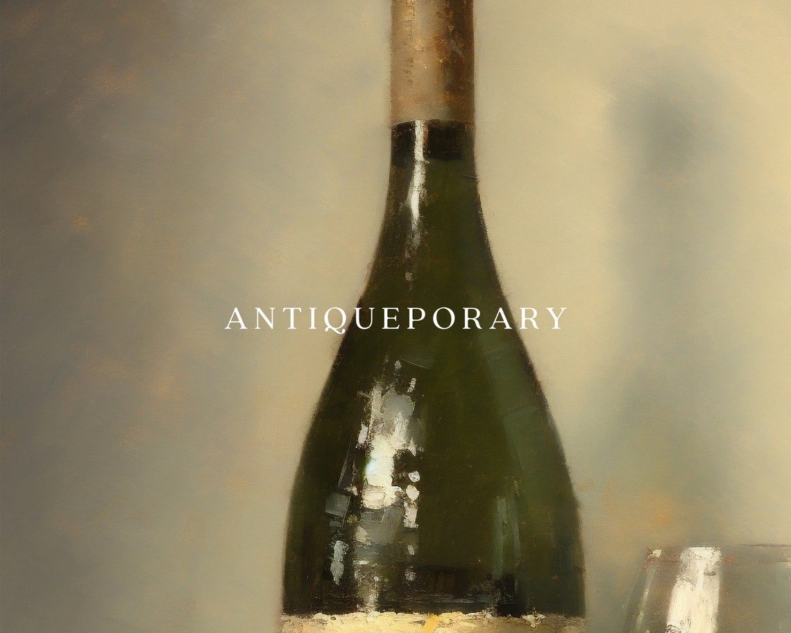 Red Wine Bottle and Filled Glass Vintage Kitchen Still Life Print - Image 3