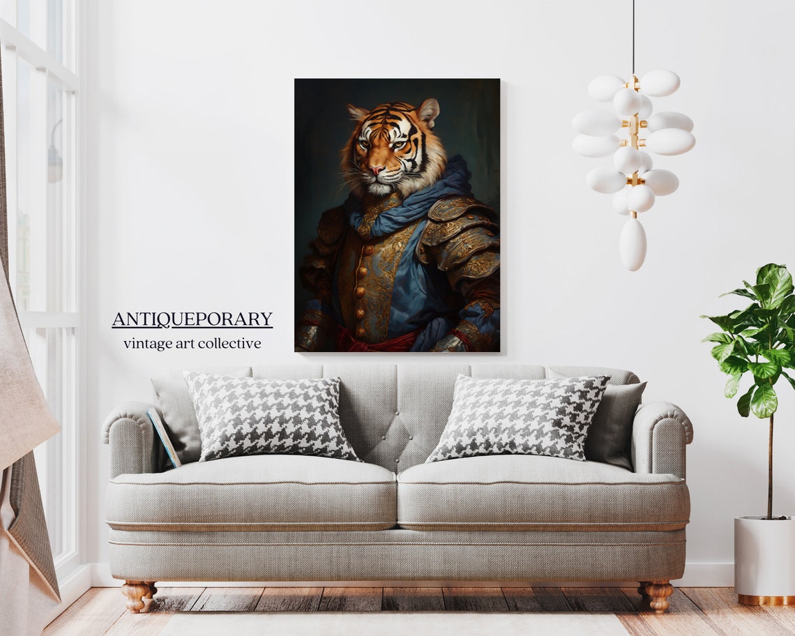 Royal Tiger Warrior Portrait Armor Blue Cloak Regal Style Poster