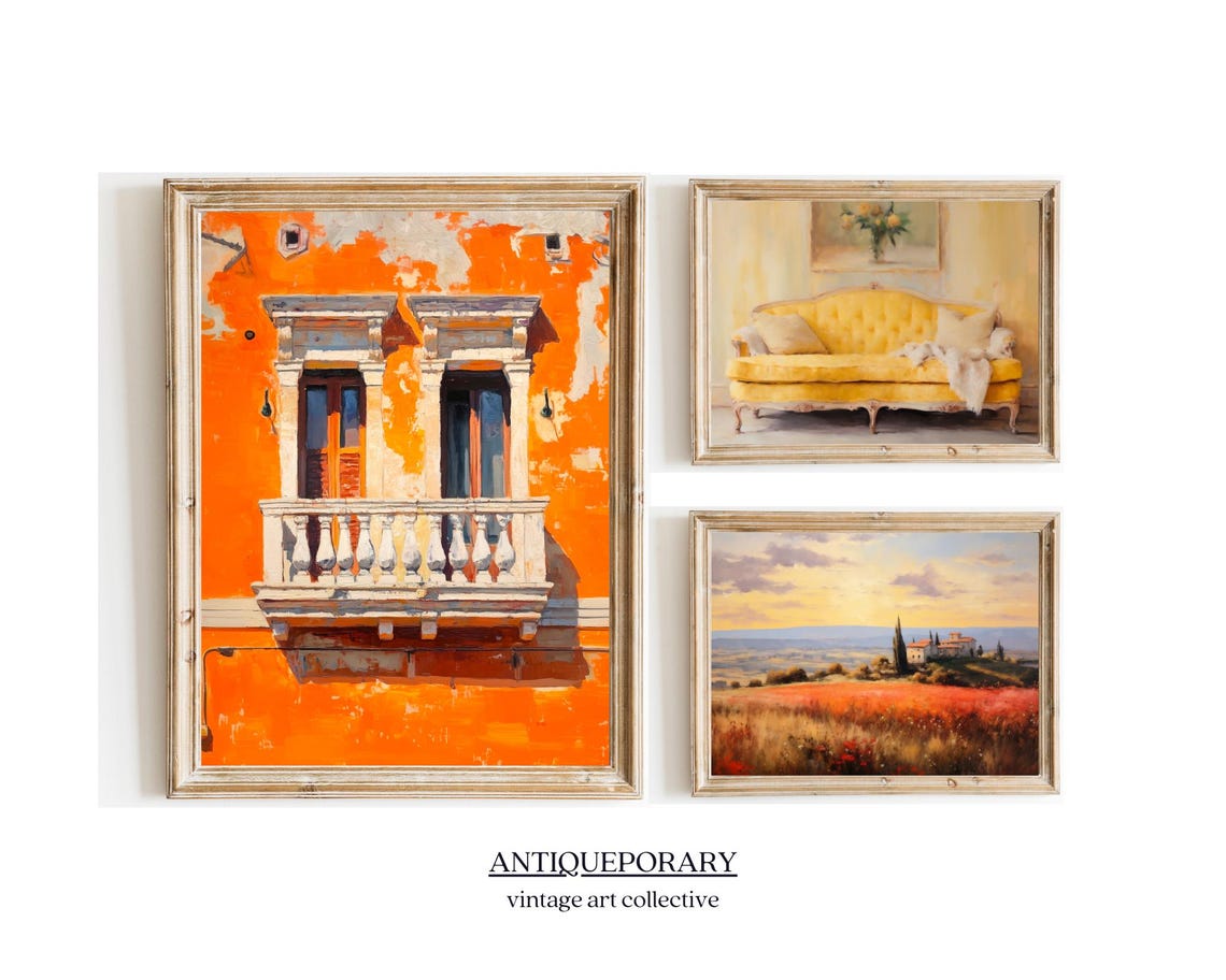 Terracotta Orange Facade Balcony Sunlit Old Town Architecture Poster - Image 5