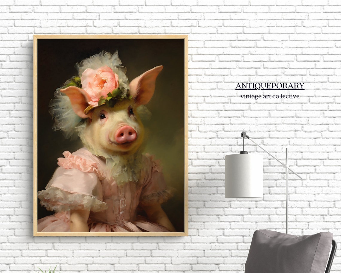 Vintage Pig Portrait Victorian Animal Portrait Dressed Animal Prints Farm Animal Art Renaissance Animal Painting Vintage Inspired Art - Image 5