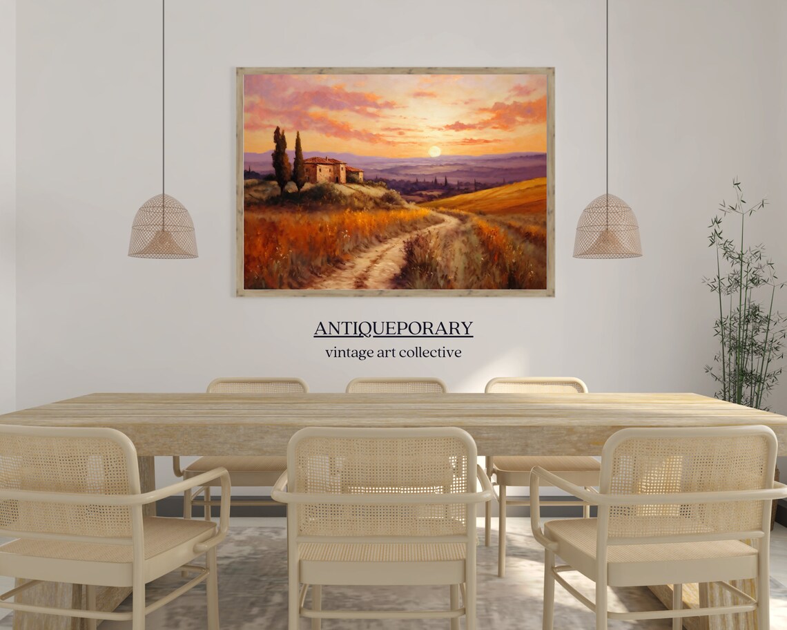 Golden Tuscan Sunset Farmhouse Cypress Hills Vintage Style Poster - Image 2