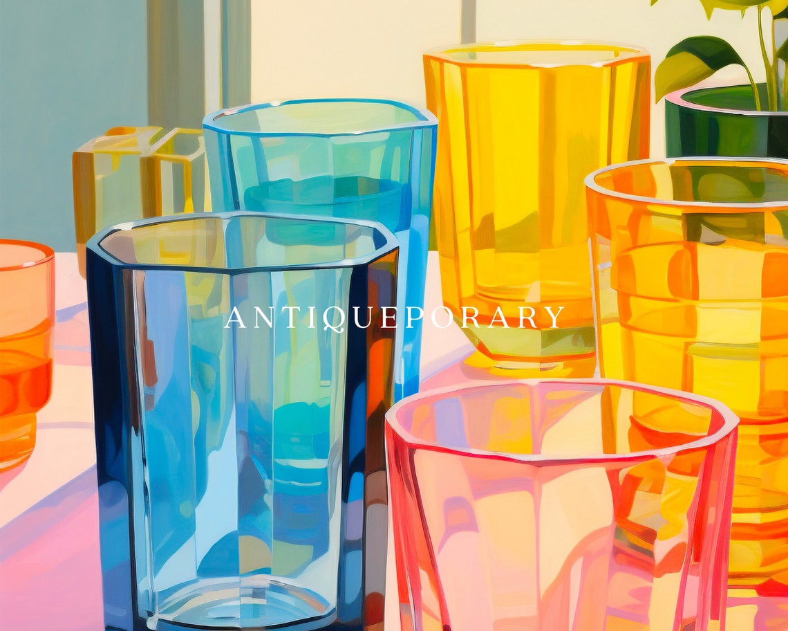 Colorful Glass Cups Sunlight Window Modern Still Life Pop Poster - Image 3