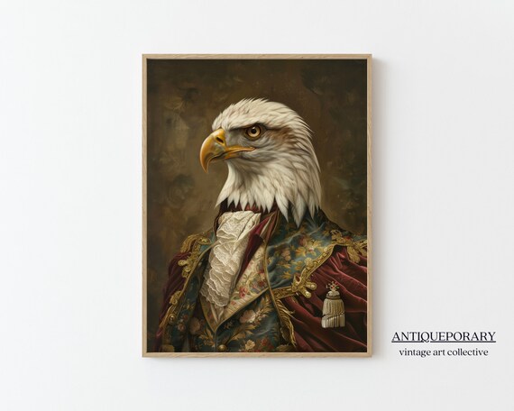 Victorian Animal Portrait Royal Eagle Vintage Print Dark Moody Renaissance Animal Poster Altered Art Animal Lover Gift