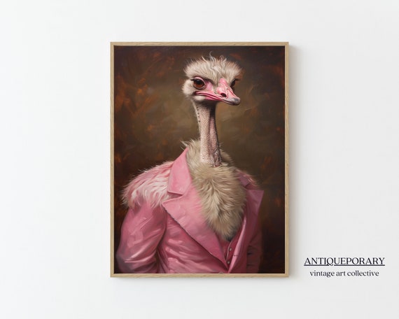 Victorian Animals Portrait Royal Ostrich Vintage Print Dressed Animal Altered Art Renaissance Animal Art Animal Lover Gift