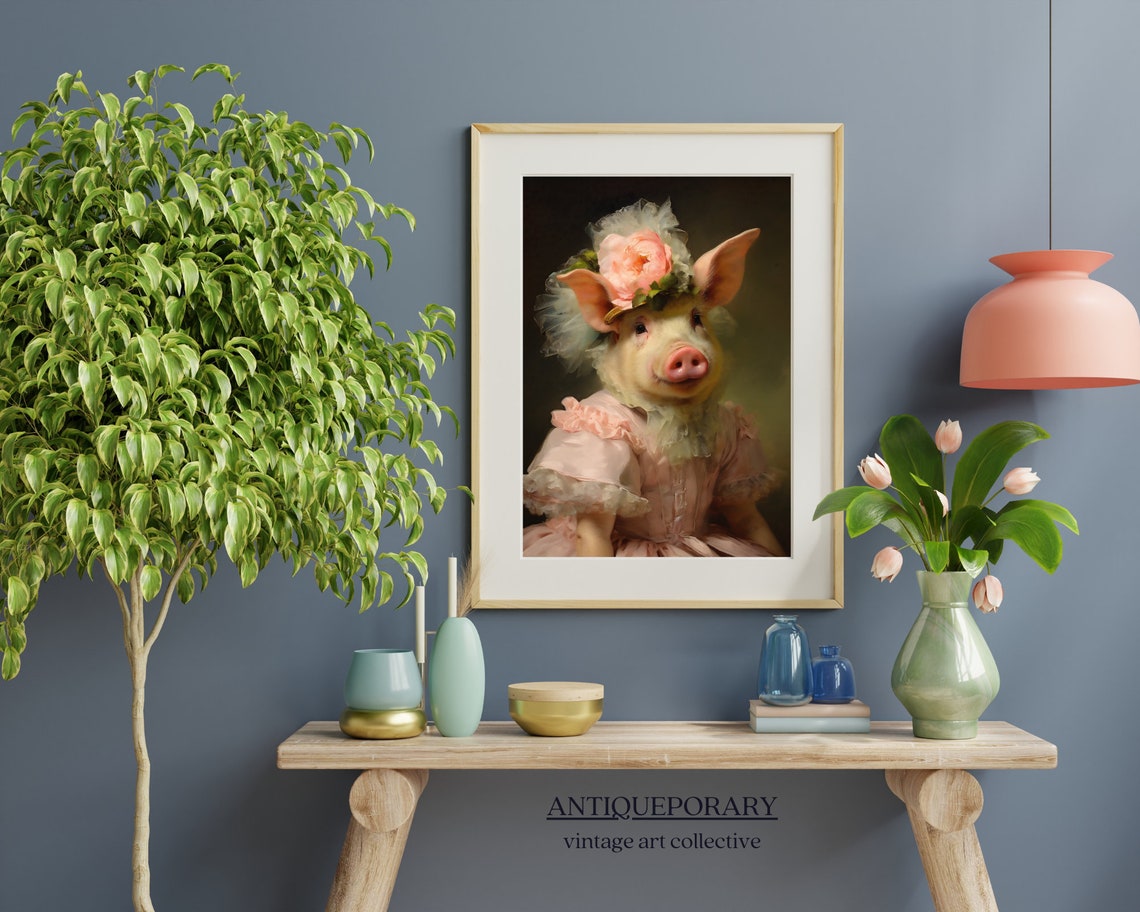 Vintage Pig Portrait Victorian Animal Portrait Dressed Animal Prints Farm Animal Art Renaissance Animal Painting Vintage Inspired Art - Image 3