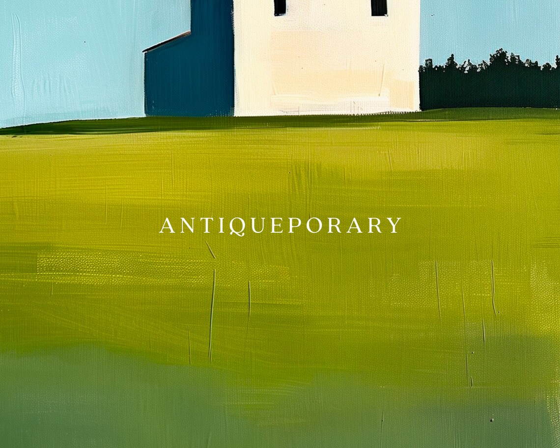 Minimalist White Farmhouse Green Hill Abstract Landscape Poster - Image 2