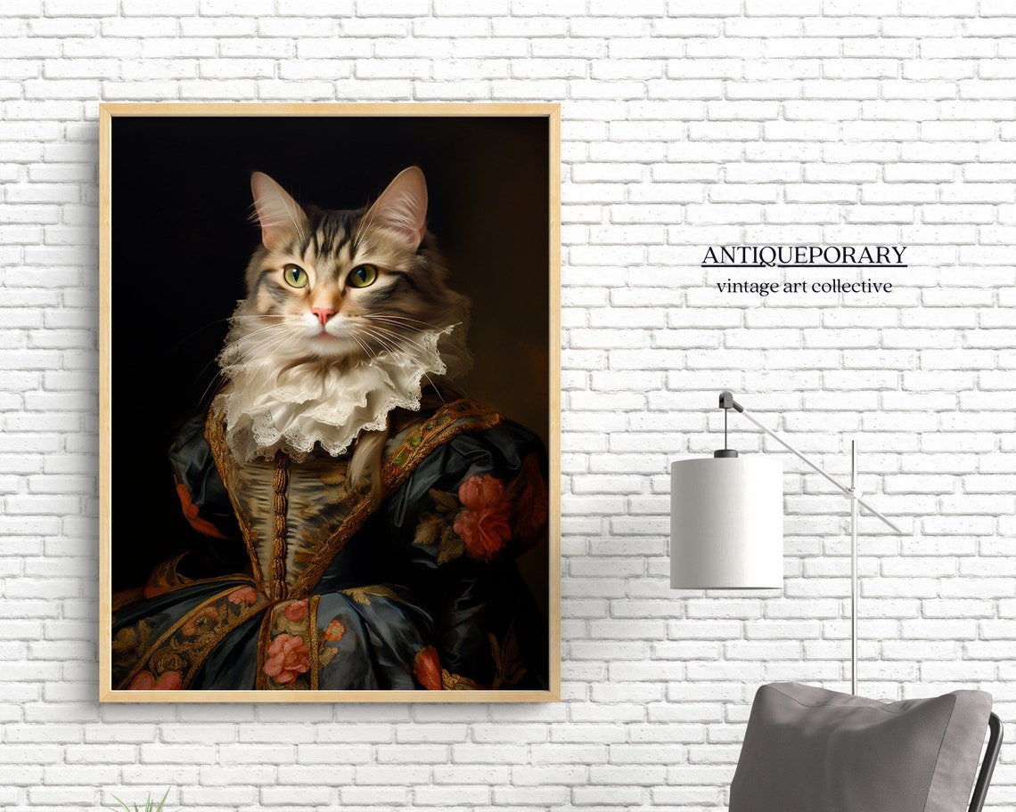 Victorian Animal Portrait Dressed Animal Print Lady Cat Painting Royal Animal Print Vintage Renaissance Animal Art Animal Lover Gift - Image 4