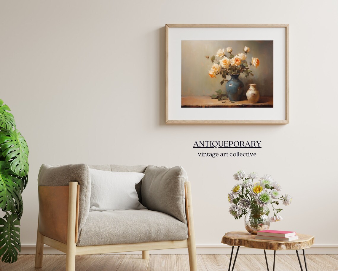 Flower Vase Still Life Oil Painting Vintage Kitchen Still Life Print Neutral Flowers Print Farmhouse Wall Decor Antique Still Life Print - Image 6