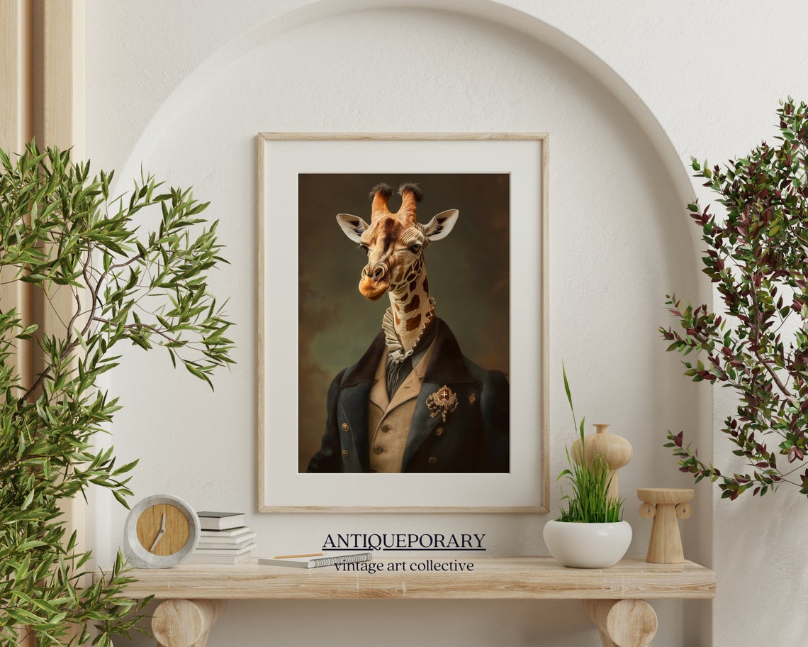 Dapper Victorian Giraffe Gentleman Oil Portrait Animal Art Poster - Image 4