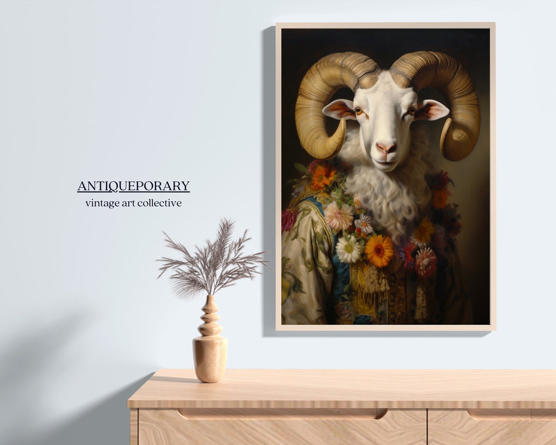 Ram with Curled Horns in Floral Robe and Flower Garland Poster - Image 6
