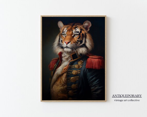 Royal Tiger Portrait Military Uniform Vintage Big Cat Painting Poster