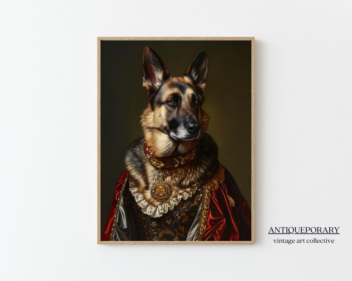 German Shepherd in Royal Red Cape with Medallion Portrait Poster