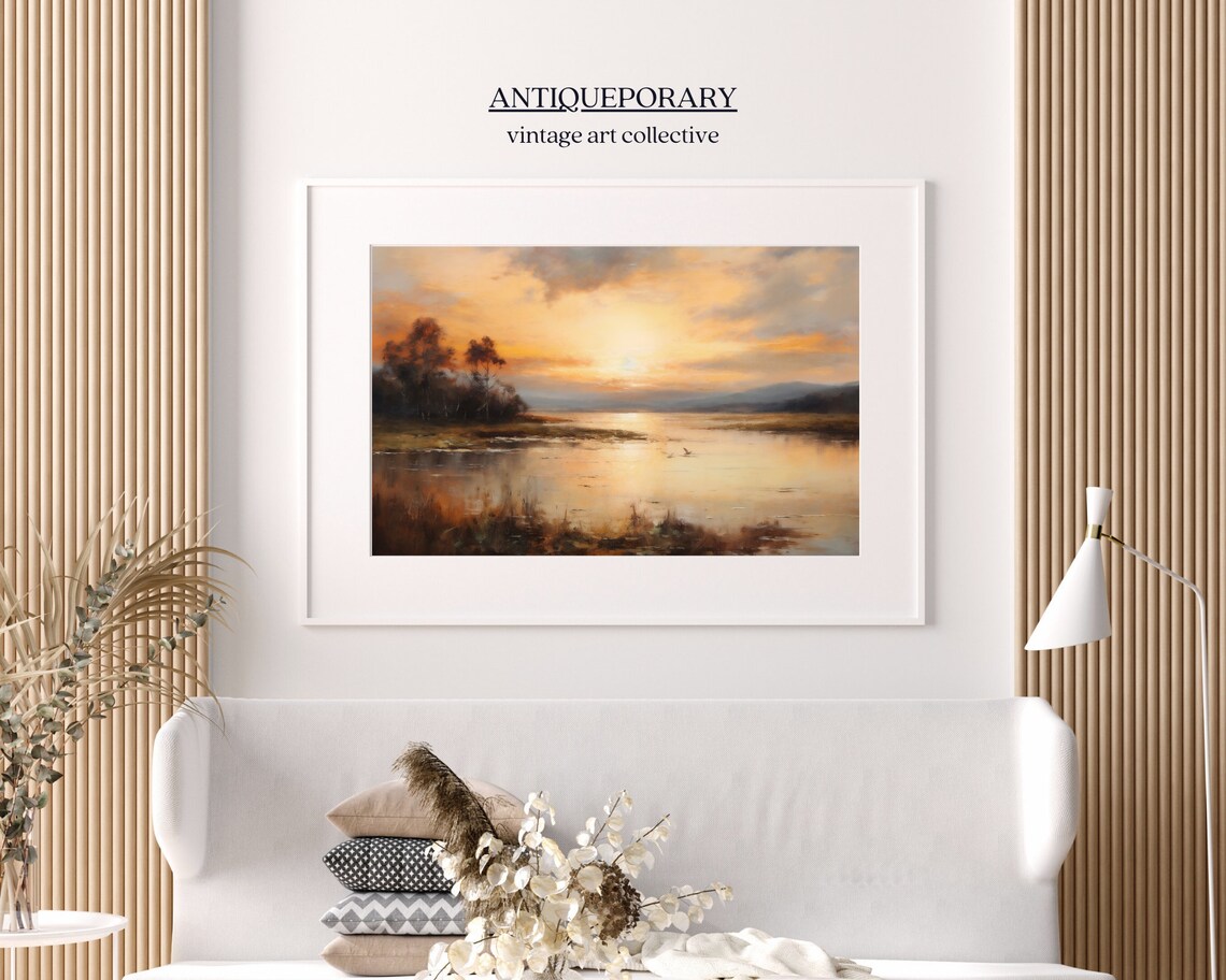 Golden Sunset Over Calm River with Reflective Water Art Poster - Image 6