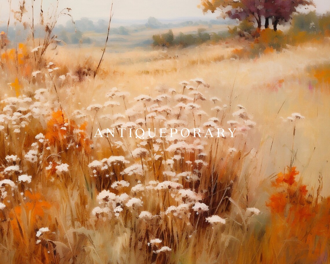 Golden Autumn Meadow Wildflowers Vintage Landscape Oil Painting Poster - Image 2
