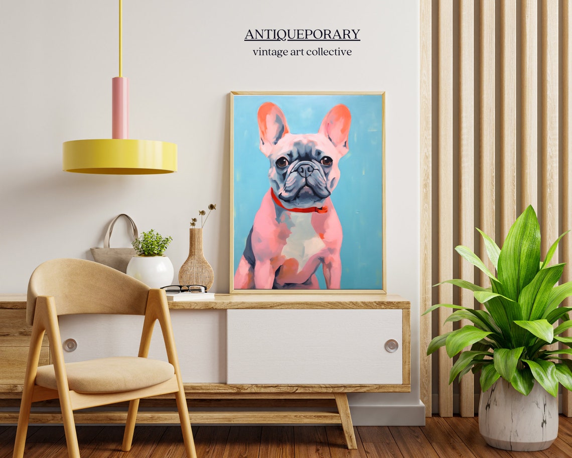 Abstract Dog Painting Dog Portrait Bulldog Painting Retro Pet Portrait Oil Painting Puppy Wall Art Modern Wall Art Animal Lover Gift - Image 5