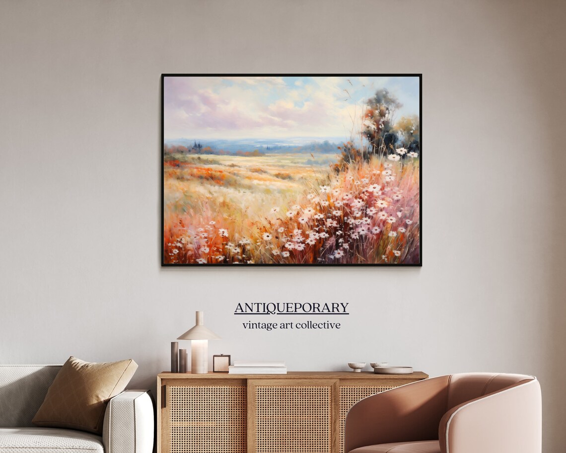 Wildflower Field Landscape Oil Painting Vintage Landscape Art Print Neutral Country Field Wall Art Rustic Farmhouse Decor Art - Image 7