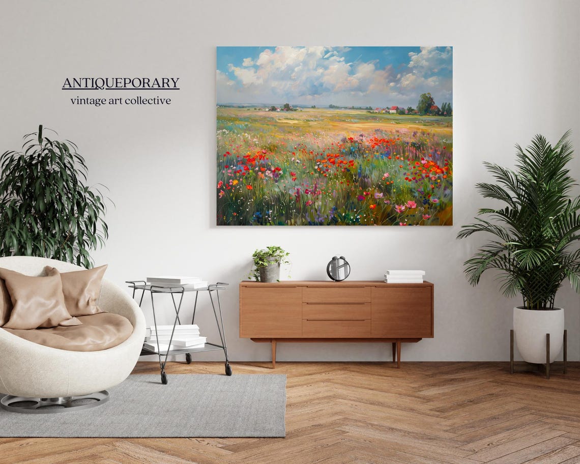 Colorful Wildflower Meadow Distant Farmhouse Summer Landscape Poster - Image 4